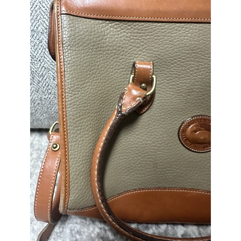 Vintage Dooney and Bourke Authenic Green and Tan Trim Satchel Crossbody - Picture 10 of 12